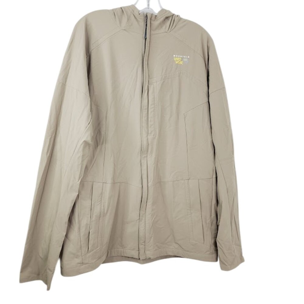 Mountain Hardwear Men's Tan Hooded Outdoor Trail Shell Performance Jacket Sz XL